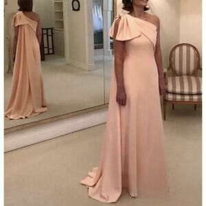 NWT Mother Of The Bride Dress Pink Satin One Shoulder Bow Train Ruched Size 12